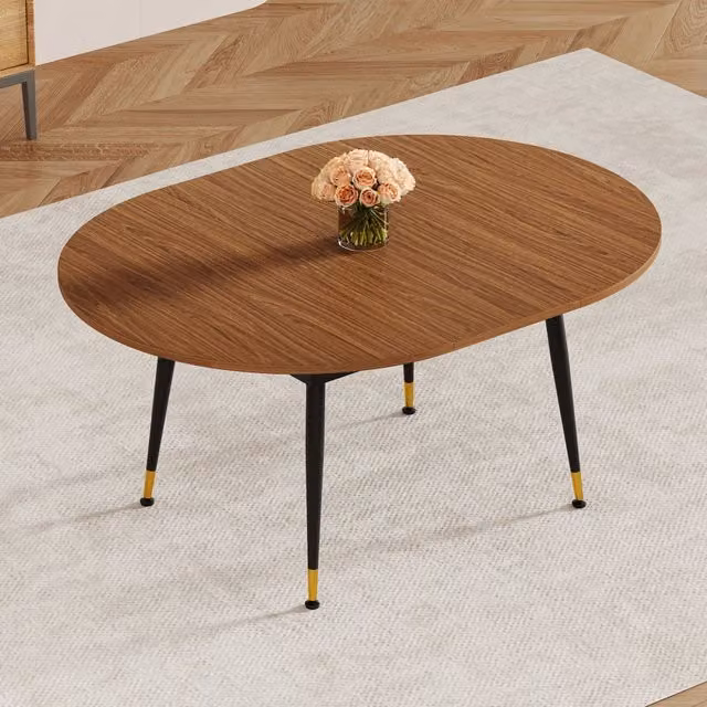 Tavolo da pranzo ovale con piano in MDF e gambe in metallo per cucina e sala da pranzo nero noce 200 × 120 × 73.66 cm