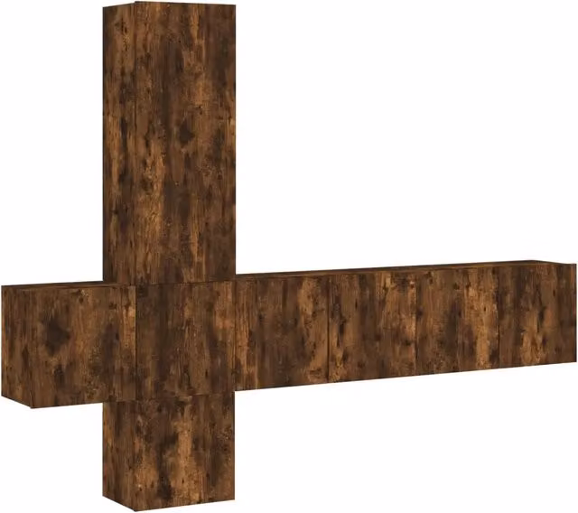 Mobili TV a Muro 5pz | Armadietto TV | Mobile Porta TV Rovere Fumo in Legno Multistrato