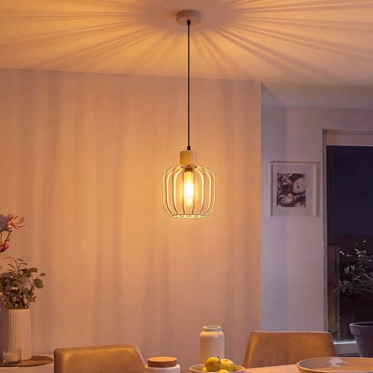 ZMH Lampada a sospensione sala da pranzo 1 luce grigia legno attacco E27 regolabile in altezza lampada moderna per tavolo pranzo isola illuminazione
