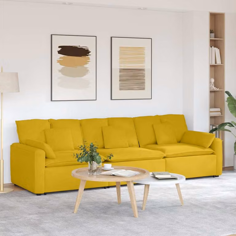 vidaXL Divano Modulare in Velluto Giallo con Cuscini e Struttura in Metallo e Legno