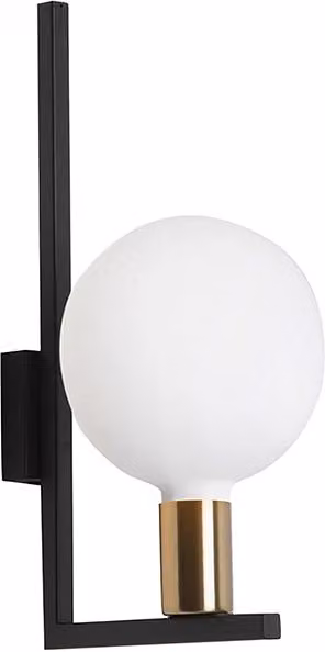 Applique a parete Twin Rossini Group con attacco E27 e design moderno in metallo nero e ottone satinato con diffusore in vetro bianco