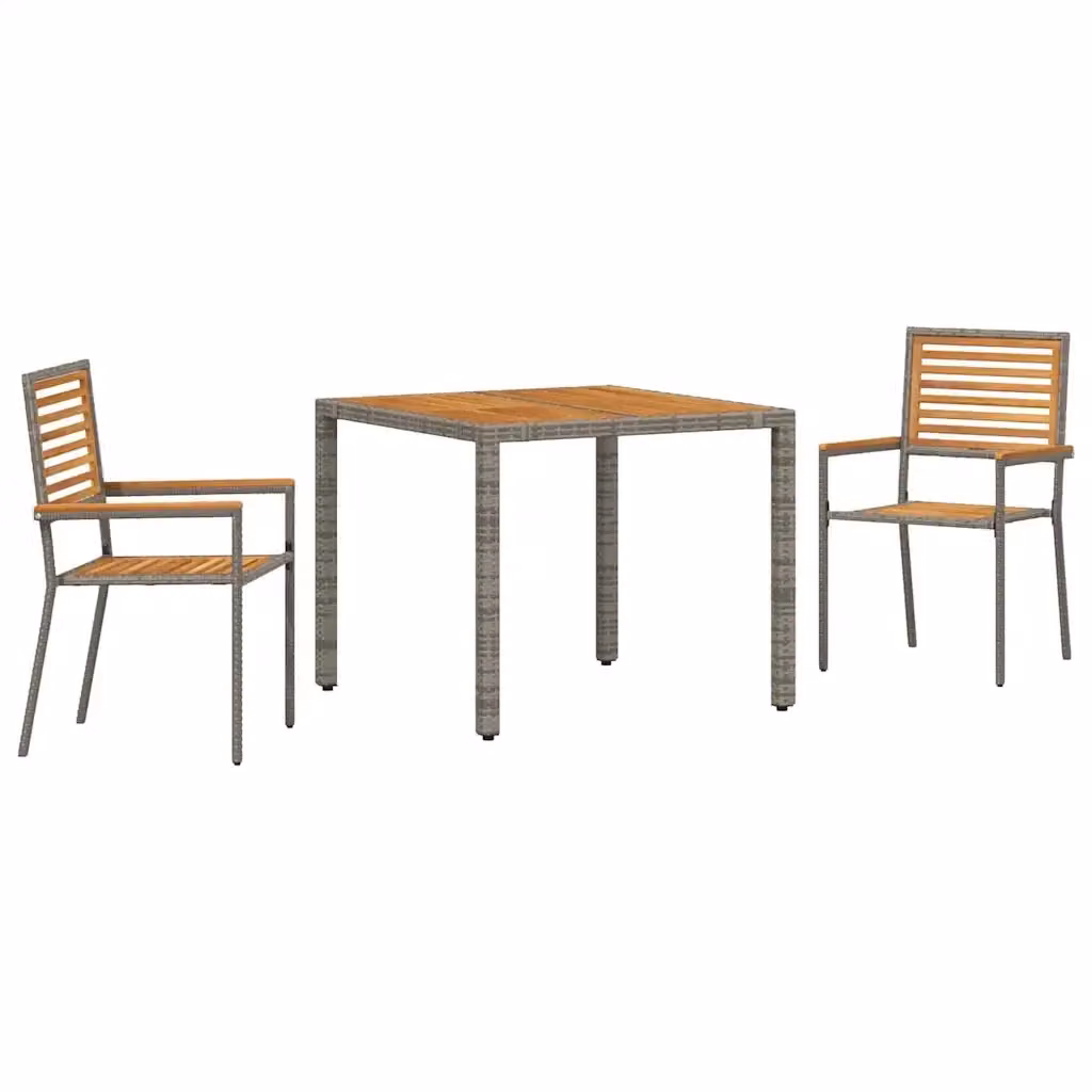 Set da pranzo per giardino e terrazza vidaXL in polyrattan moderno, 3 pezzi, Grigio e Marrone – 2