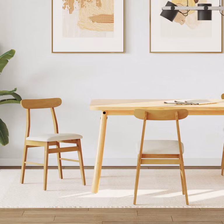 Set di 2 sedie da pranzo vidaXL in legno di gomma con seduta in tessuto beige e marrone