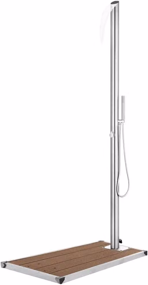 Doccia da giardino con base marrone, colonna doccia, doccia per piscina, doccia esterna, doccia da giardino, doccia a pioggia, doccia da campeggio, doccia per terrazza, ideale per attività all'aperto, campeggio e piscine. Altezza: 225 cm. Materiale: accia