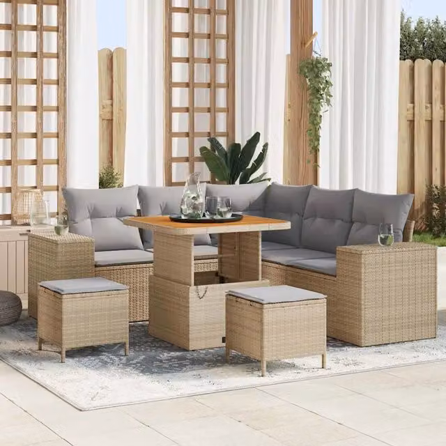Set Divano da Giardino 8 Pezzi vidaXL in Acciaio Verniciato con Cuscini Beige e Grigio per Esterno