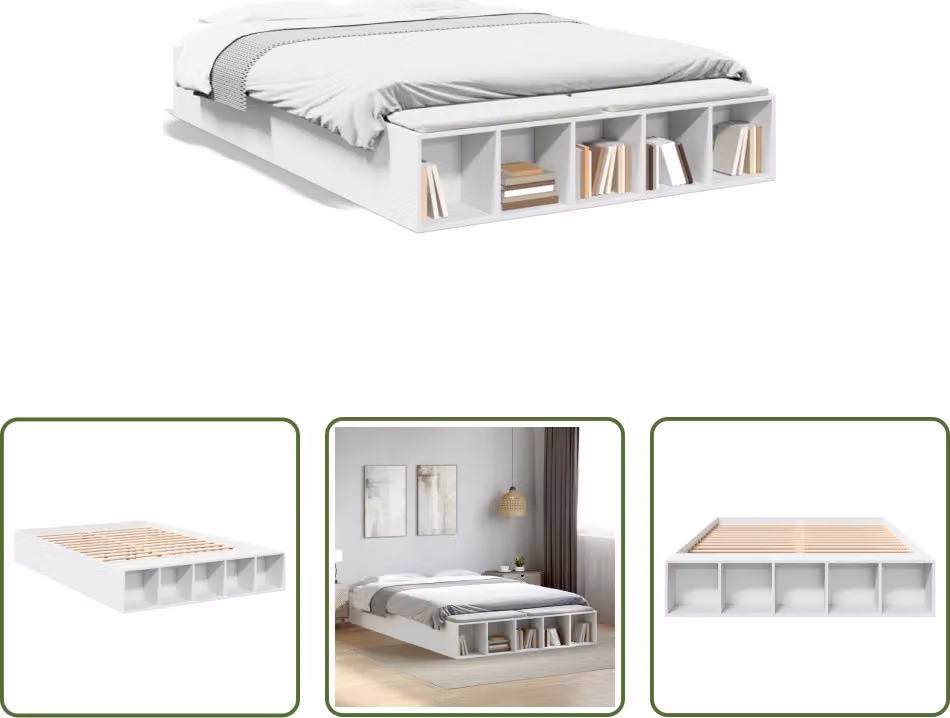 The Living Store Struttura letto bianca 150x200 cm in materiale ligneo