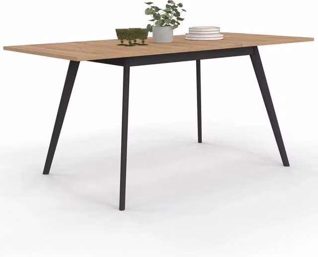IDMarket Tavolo da pranzo scandinavo rettangolare allungabile in legno con gambe nere e piano marrone per 4-8 persone L/P/H: 150 x 80 x 74 cm