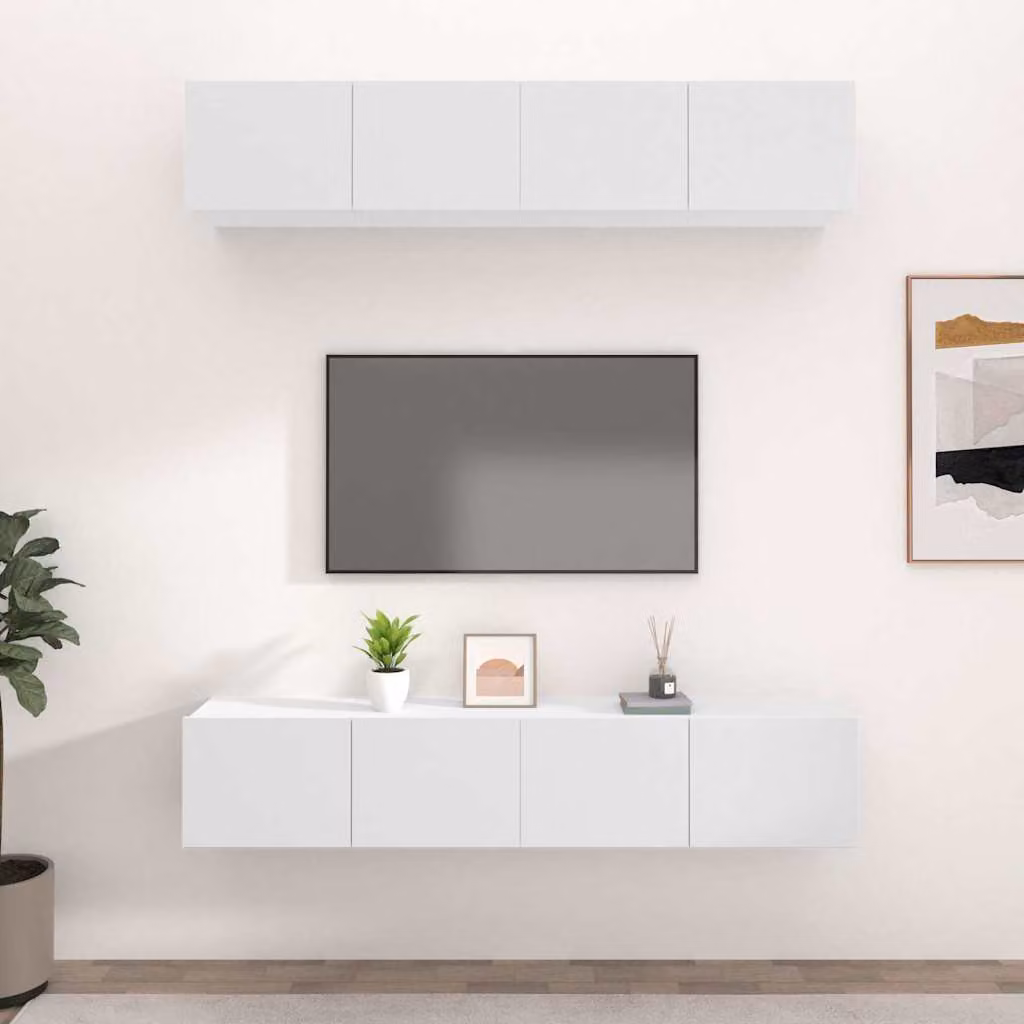 Set di 4 mobili TV vidaXL bianchi in legno multistrato per soggiorno, L/P/H: 80 x 30 x 30 cm
