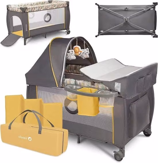 Culla 2in1 per bambini da 0 a 15kg, 125x65x75cm - Funzione oscillante - Tenda - Blocco di sicurezza - Organizzatore - Regolazione di altezza - Culla con compartimento per il sonno congenito