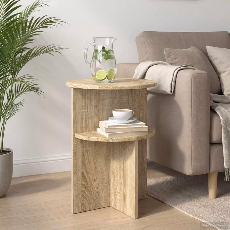 vidaXL Tavolo laterale rotondo con archiviazione in Rovere Sonoma, Marrone e Beige, Ø 39,5 x H 55 cm