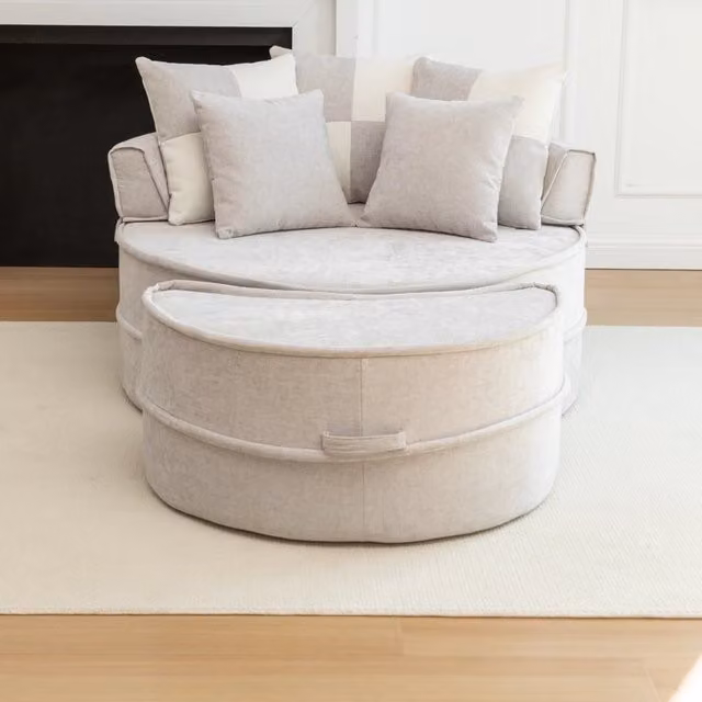 Poltrona Relax REDOM con ottomana in tessuto Chenille Grigio