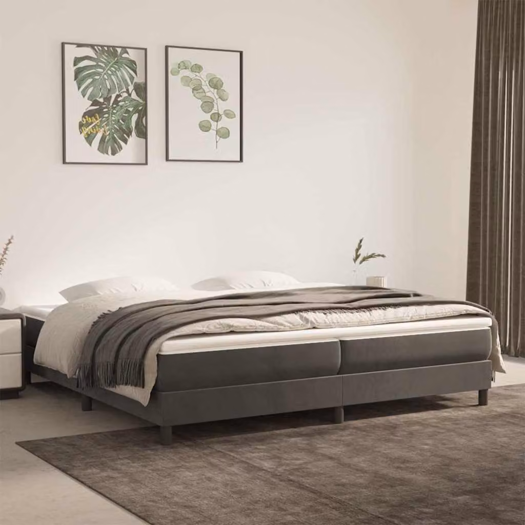Letto Ibrido vidaXL con Giroletto a Molle e Materasso in Velluto Grigio e Bianco, L/P: 200 x 200 cm