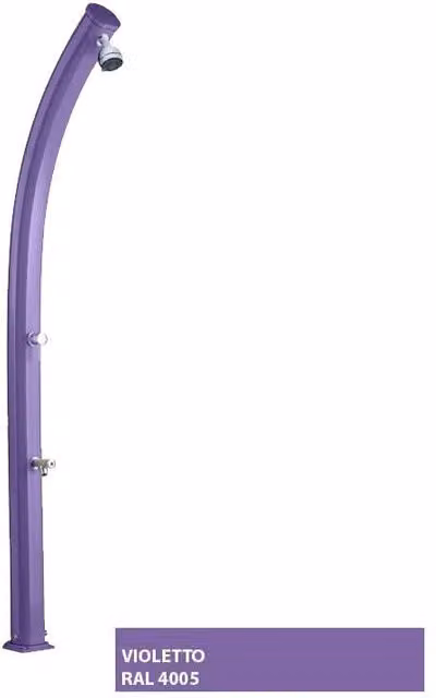 Doccia solare per esterno Jolly Curva Arkema in alluminio con lavapiedi colore viola, capacità 25 litri – 1