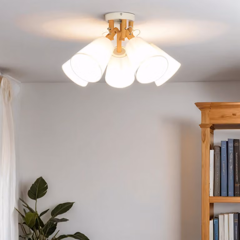 Plafoniera bianco crema E27 tessuto legno Lampada da soffitto scandinava