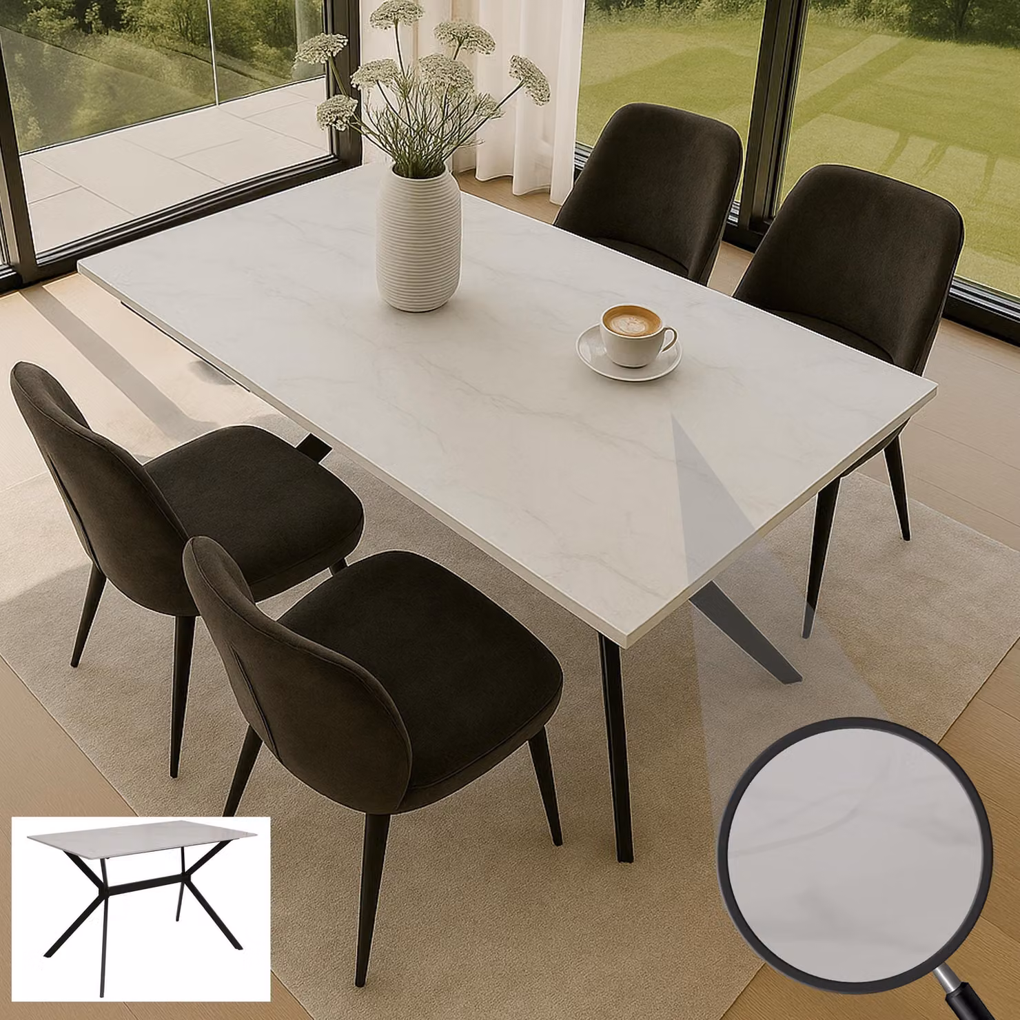 Tavolo da pranzo HWC-O58, tavolo da pranzo in metallo sinterizzato, effetto marmo 120 cm ~ bianco