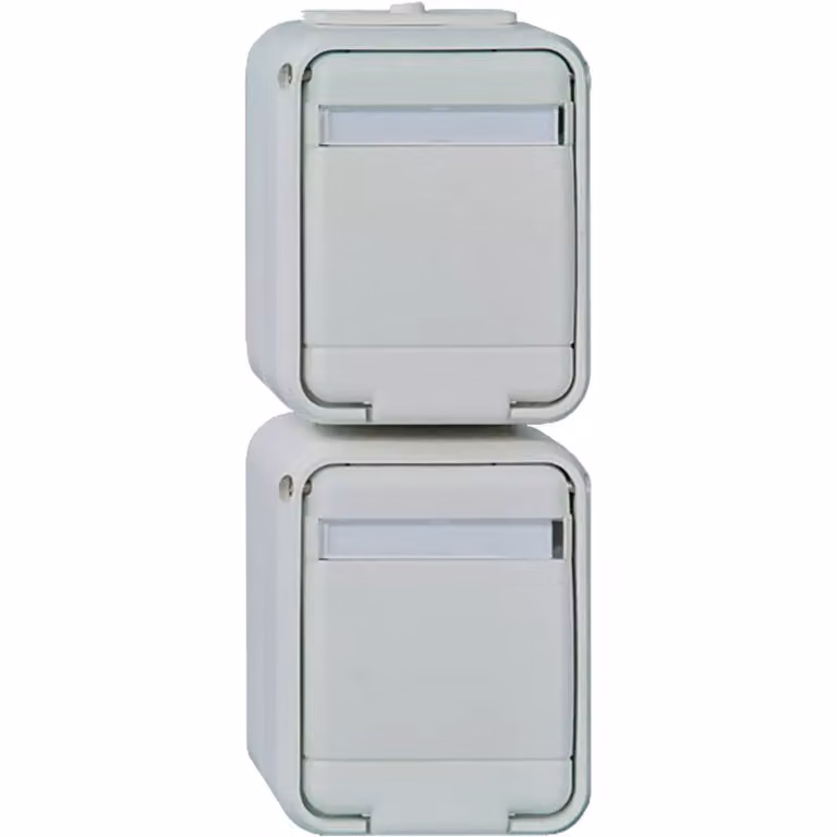 Presa Elso doppia, campo di scrittura 16 A, verticale, morsetto a innesto AquaTop, bianco/grigio basalto 445439
