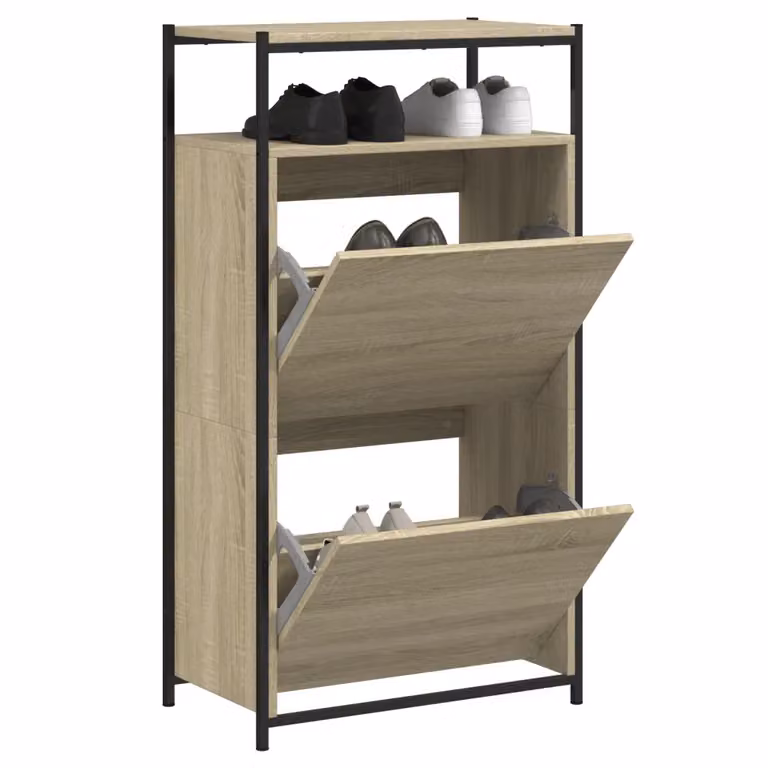 Mobile porta scarpe moderno vidaXL in legno e metallo marrone L: 112 cm, P: 34 cm, H: 60 cm