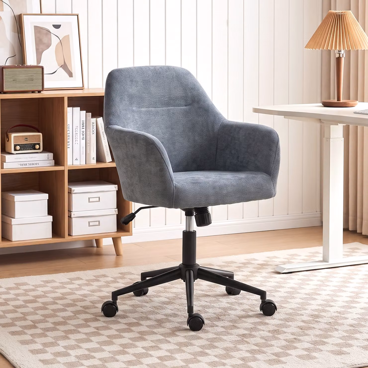 Sedia da ufficio ergonomica HOMCOM in ciniglia blu con altezza regolabile, funzione basculante e rotazione a 360 gradi – 2
