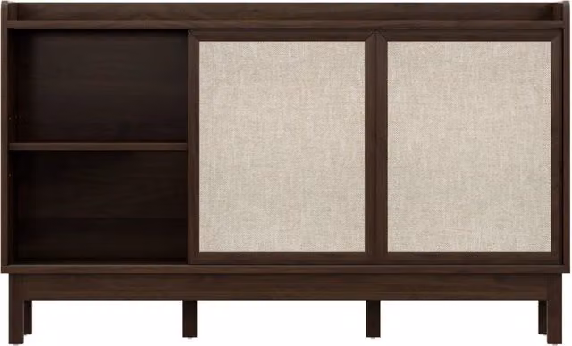 Sideboard con ante scorrevoli e doppio cassetto, 150x39,5x80 cm, color naturale per soggiorno e sala da pranzo