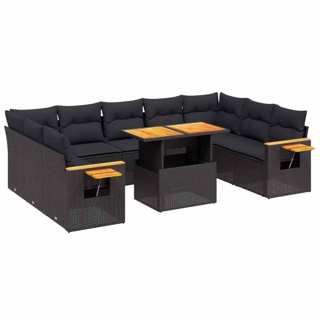 Set di Divani da Giardino Moderno VIDAXL in Polyrattan Nero con Cuscini, 11 Pezzi, Forma a L con Orientamento a Sinistra – 2