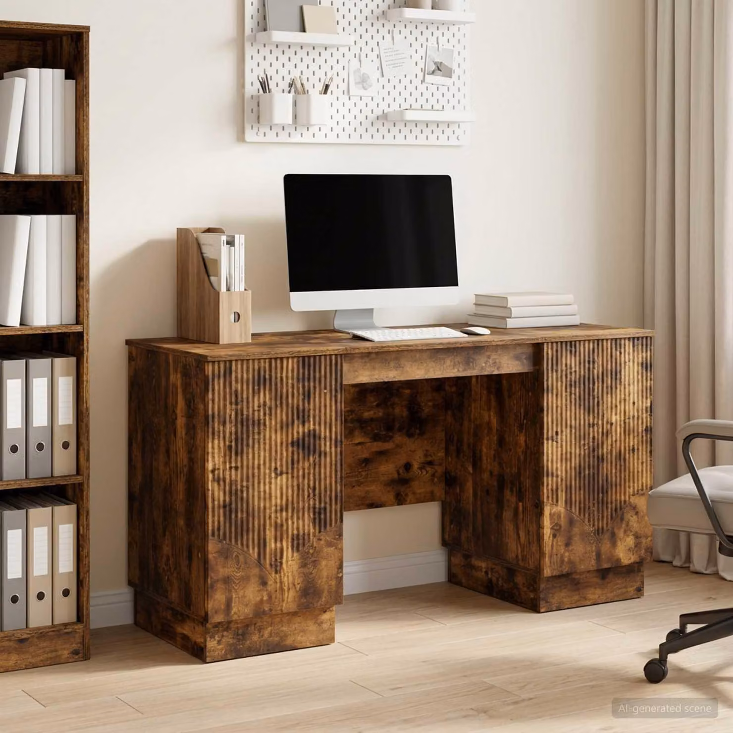 Maison Exclusive - Scrivania in legno impiallacciato noce, dimensioni 142,5 x 50 x 75 cm