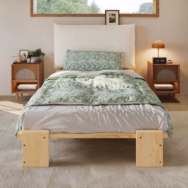 Letto Singolo Imbottito con Testiera ¨C MINIMAL ¨C Pino/Multistrato, 90x200, Naturale