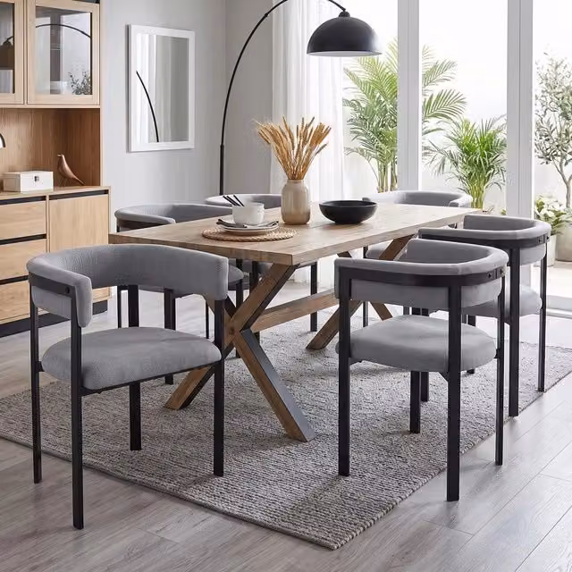 Set 6 sedie da pranzo ¨C Minimal ¨C grigio, rivestimento tessuto chenille, schienale completo, stile moderno