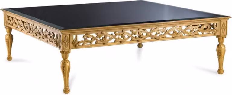 Casa Padrino - Tavolino barocco con piano in vetro oro antico / nero - Tavolino quadrato in stile barocco - Mobili barocchi - Nobile e magnifico - Qualità - Italy