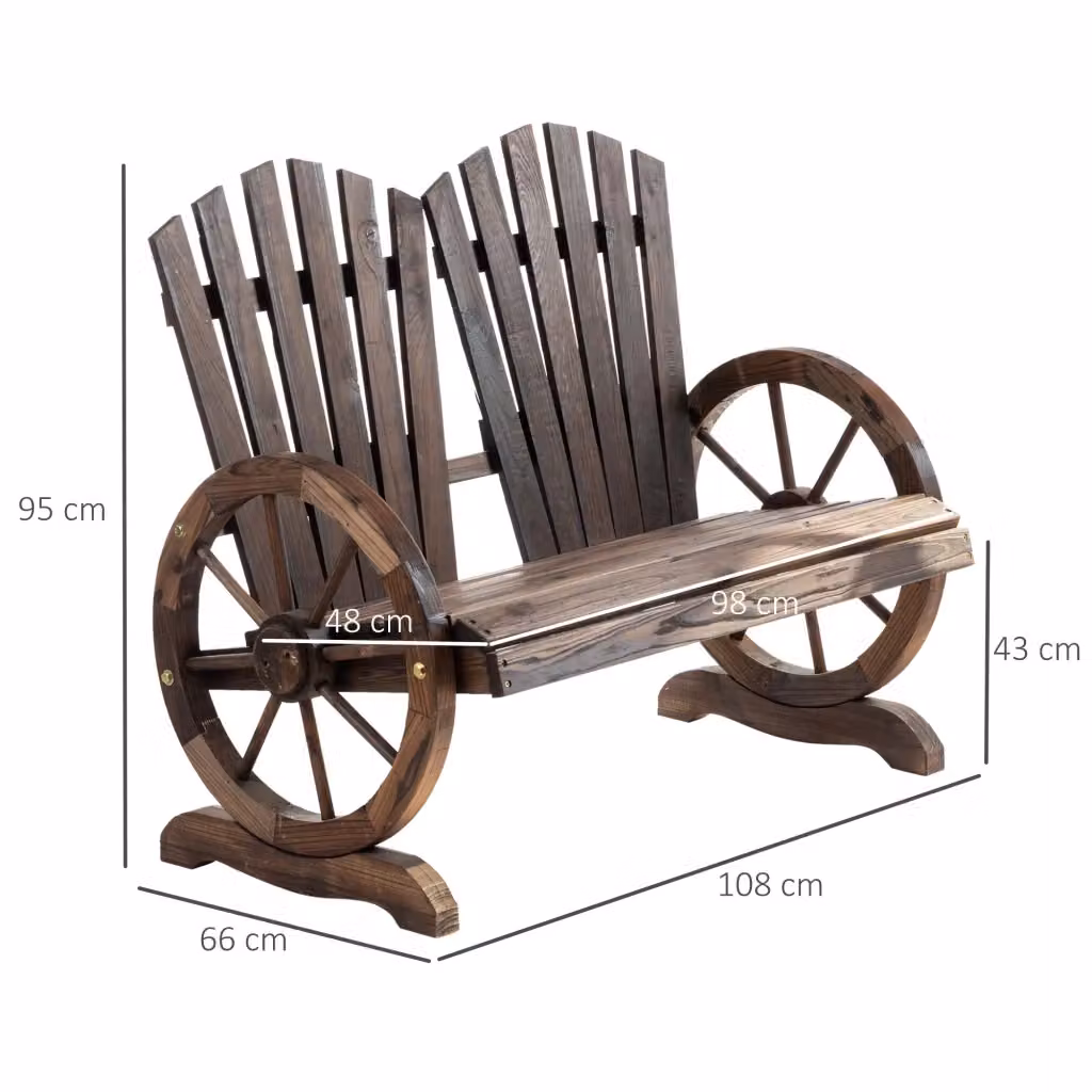 Panca da giardino Mivray a 2 posti in legno di abete marrone scuro con braccioli L/P/H: 95 x 108 x 66 cm – 2