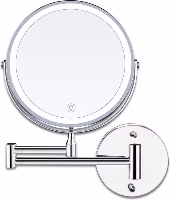 Specchio da bagno a LED, ingrandimento 10X/1X, rotazione a 360 gradi, diametro 8 pollici, alimentazione USB, 3 colori regolabili