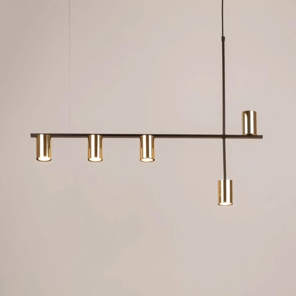 Lampada a sospensione moderna Sigma Lighting in metallo nero e oro con 5 faretti GU10, regolabile in altezza e dimmabile – 2