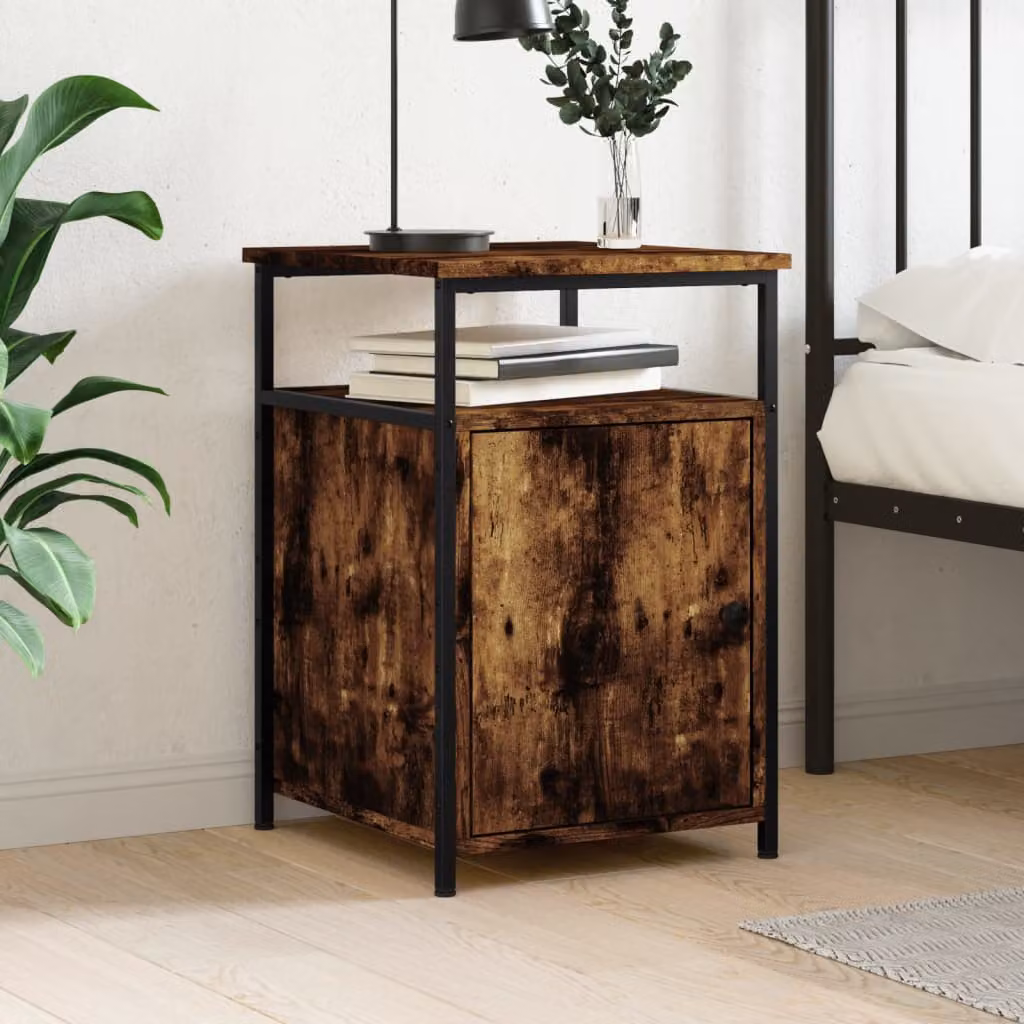 Comodino vidaXL in Rovere Fumo e Legno Multistrato, Design Moderno, L 40 cm x P 42 cm x H 60 cm
