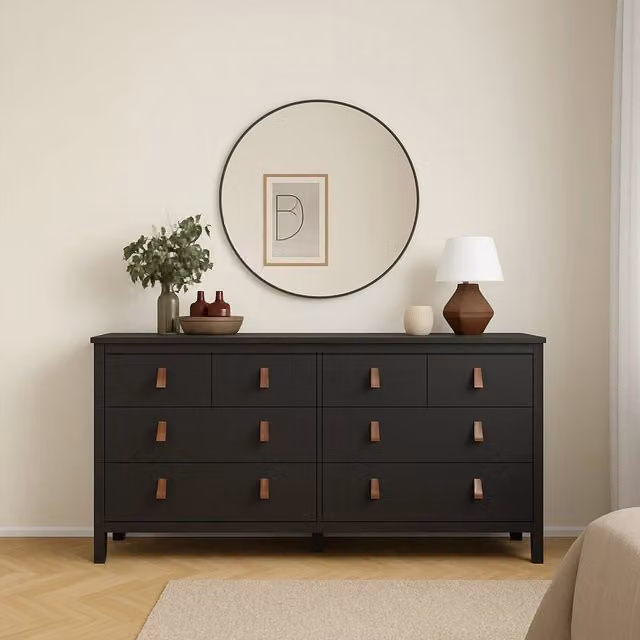 Credenza Kovsova DMORA, Madia moderna per soggiorno e cucina, Nero opaco, L: 160 cm, P: 38,4 cm, H: 79,7 cm