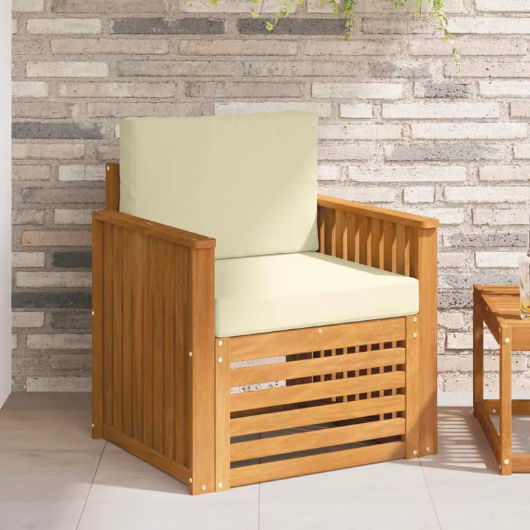 Set di divani da esterno moderni vidaXL in legno di acacia massello e tessuto beige e marrone con cuscini inclusi