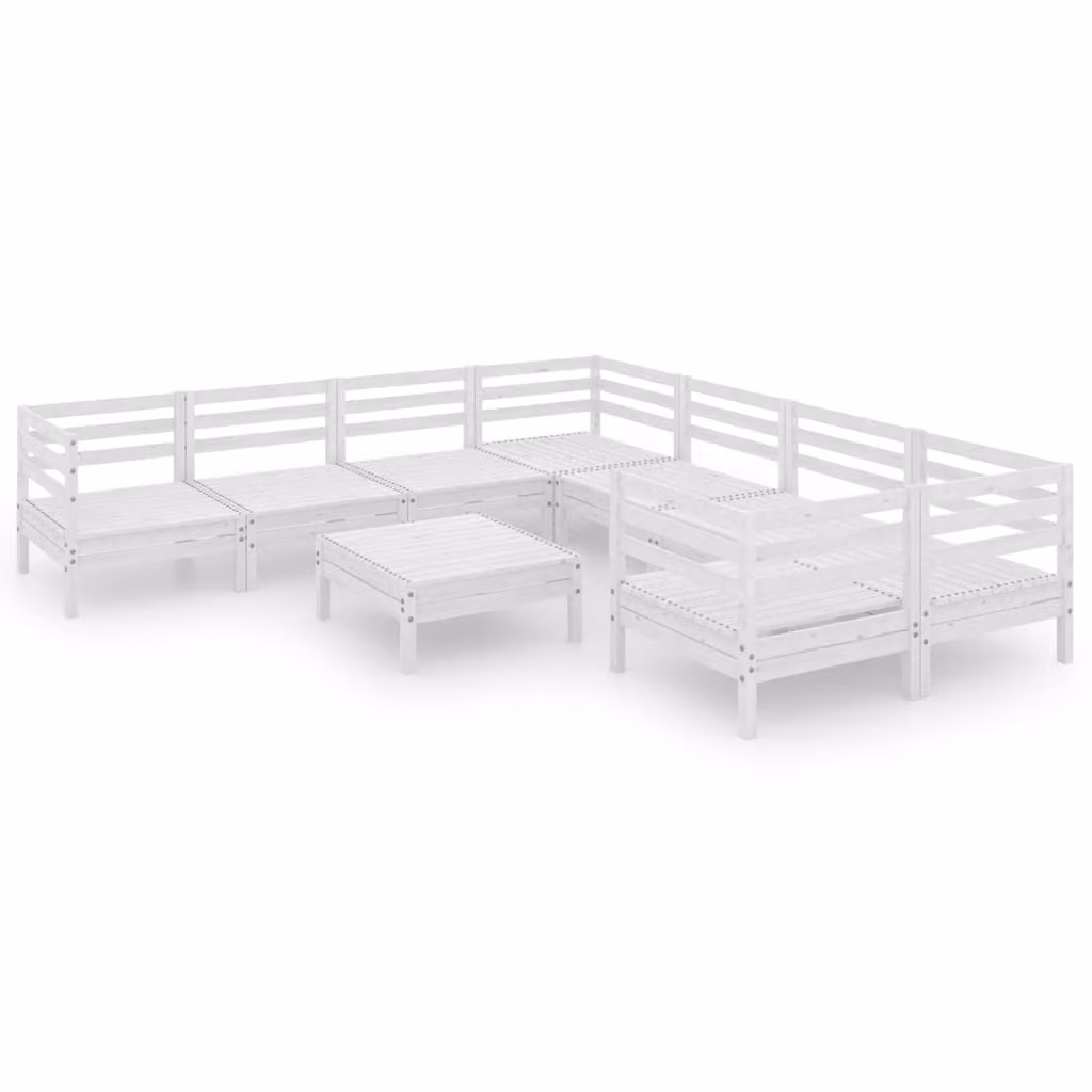 Set Salotto da Giardino 9 pz in Legno Massello di Pino Bianco