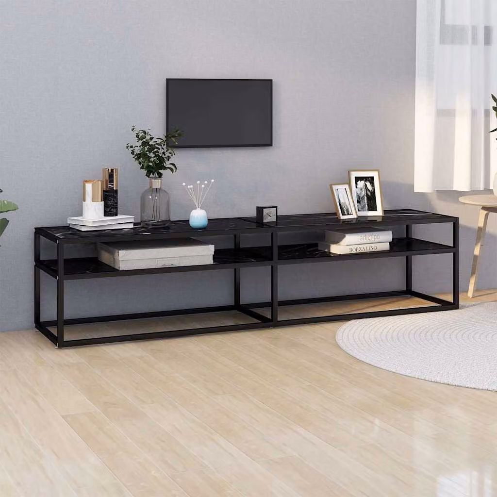 vidaXL Mobile Porta TV Moderno in Marmo Nero e Vetro Temperato, L 180 x P 40 x H 40,5 cm