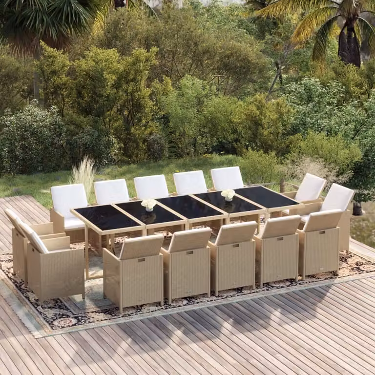 Maison Exclusive - Set da pranzo da giardino da 15 pezzi con cuscini in polyrattan beige