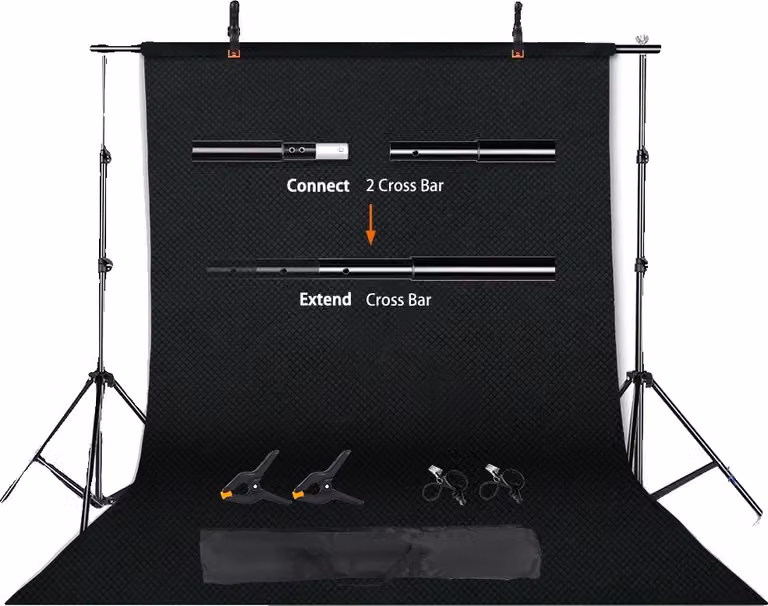 Set di supporti per sfondo fotografico, traversa regolabile, uso multifunzionale, estensibile, nero, 2000X2000
