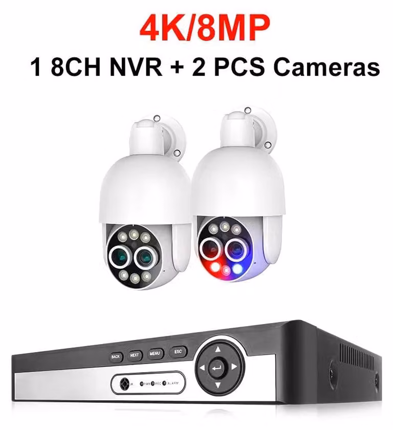 Sistema di videosorveglianza – Telecamera IP 4K a 8 canali – Videosorveglianza CCTV – Rilevamento del movimento con intelligenza artificiale – Telecamera PTZ con visione notturna