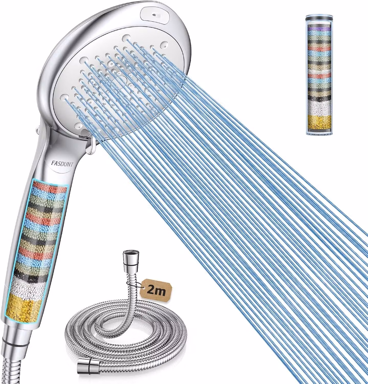 Doccia con flessibile da 2 metri, 8 tipi di getto, filtro per l'acqua, per il bagno
