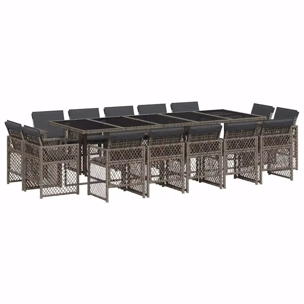 vidaXL Set da Pranzo da Giardino 15 pz in Polyrattan con Cuscini Grigio e Nero – 2