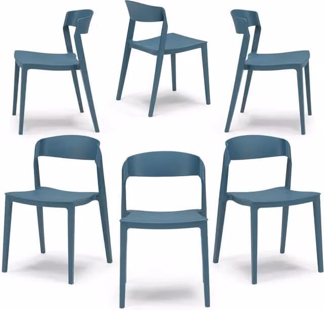 Set 6 Sedie in polipropilene PAOLA, impilabile, idrorepellente, resistenza raggi UV, design moderno, ideale per sala da pranzo, cucina, sala d’attesa, bar, ristoranti, giardino, colore Petrolio