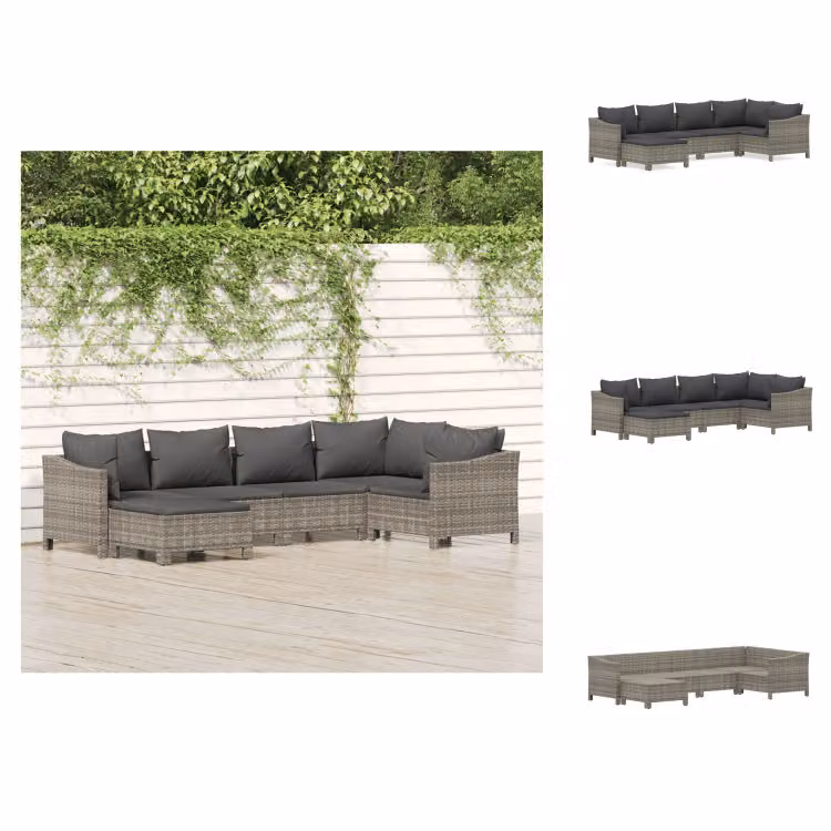 vidaXL set da salotto da giardino 6 pezzi con cuscini in poly rattan grigio - Set di mobili da giardino