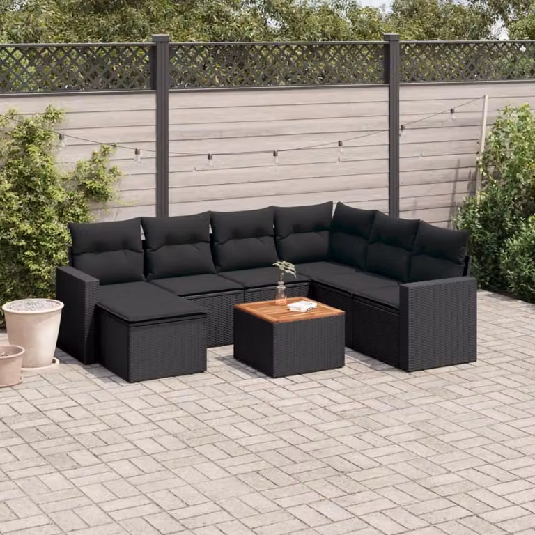 Maison Exclusive - Set da giardino 8 pezzi con cuscini in polyrattan nero