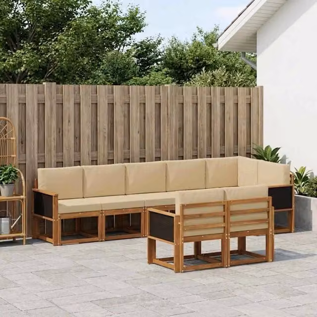 Set di divani da esterno 8 pz Naturale e Beige Poliestere 3385304