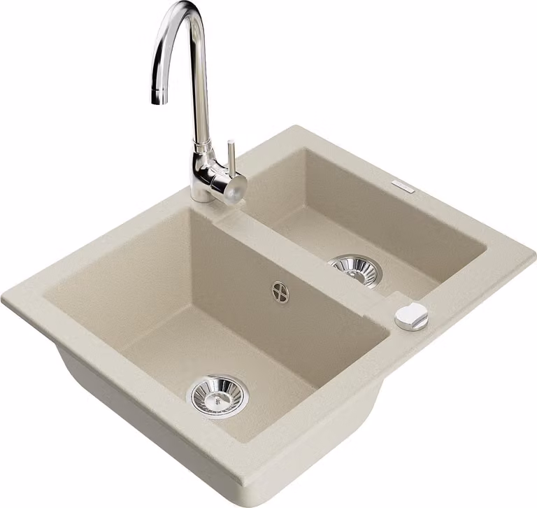 Mexen Carlos lavello in granito da 1,5 vasche con rubinetto da cucina Telma, beige - 6518-69-670200-00