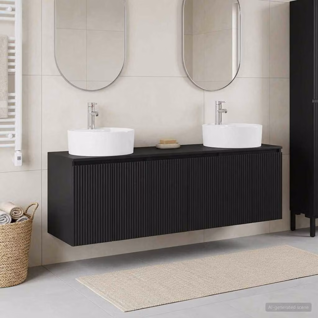 Set di mobili da bagno moderno vidaXL composto da 3 pezzi in nero opaco L: 161,5 cm, P: 44,5 cm, H: 82 cm