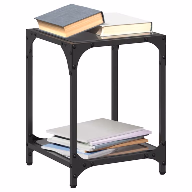 Set di 2 tavolini da salotto moderni vidaXL con piano in vetro nero e struttura in acciaio, L/P/H: 30 x 30 x 40 cm
