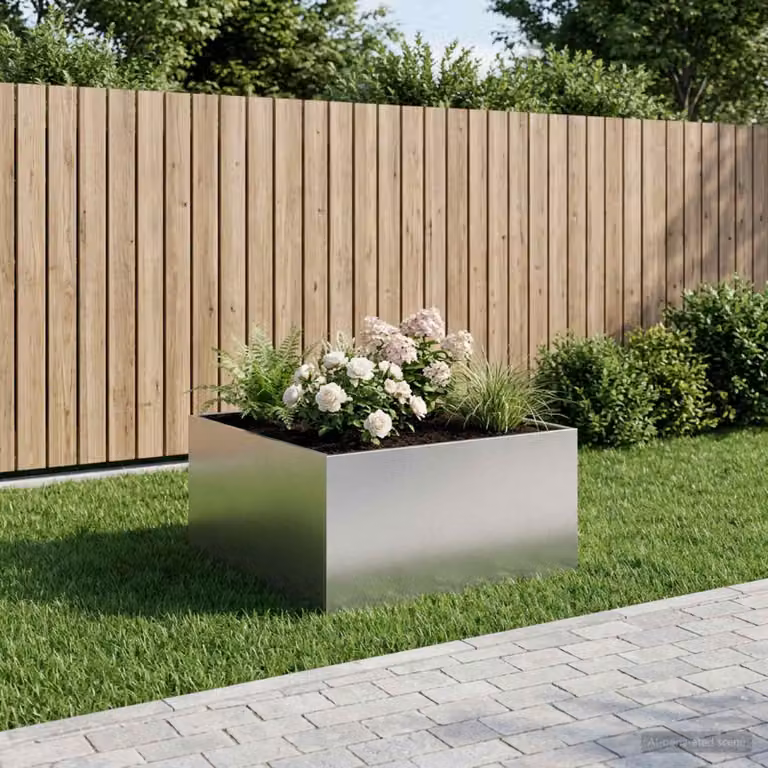 Vaso da giardino vidaXL in acciaio inox color argento L: 100 cm, P: 100 cm, H: 40 cm