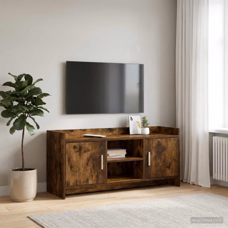 Mobile TV vidaXL moderno in legno ingegnerizzato e metallo, colore marrone, L 102 cm x P 33 cm x H 47 cm